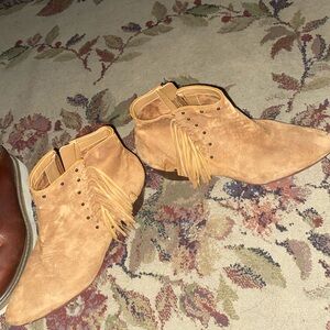Tan Suede Fringe Ankle Boots